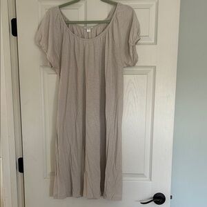 Garnet Hill Light Taupe Short-Sleeve Midi Dress
